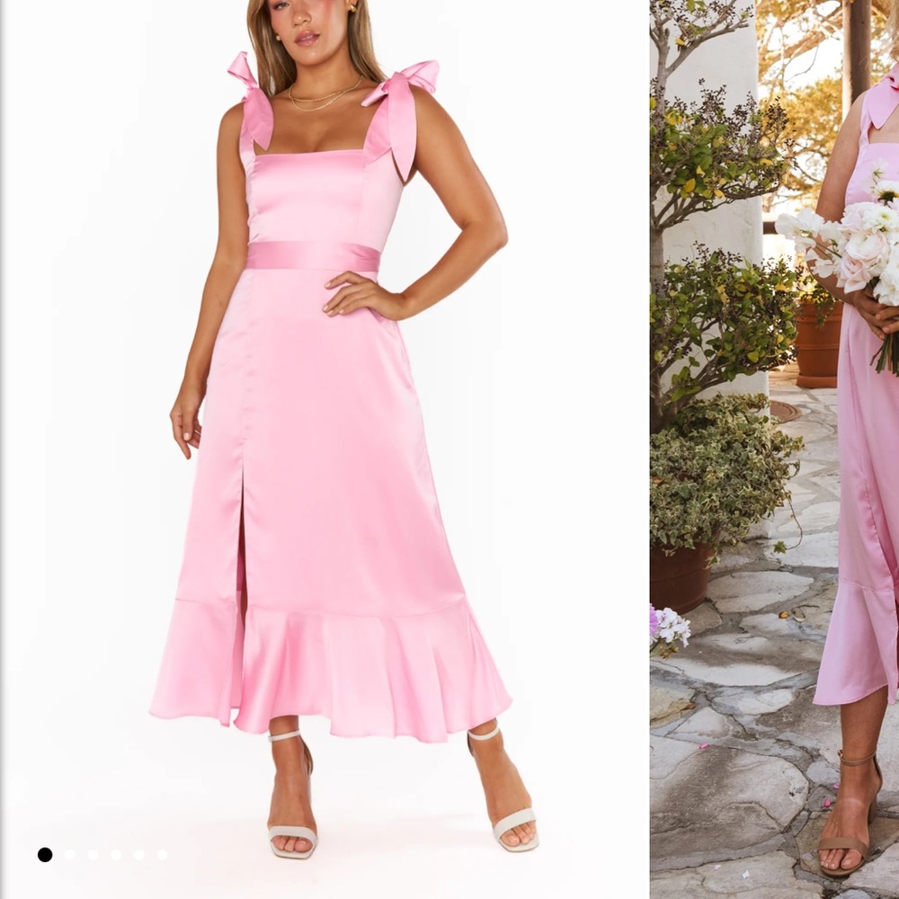 Showmeyourmumu garden midi dress bridesmaid garden midi light pink luxe satin